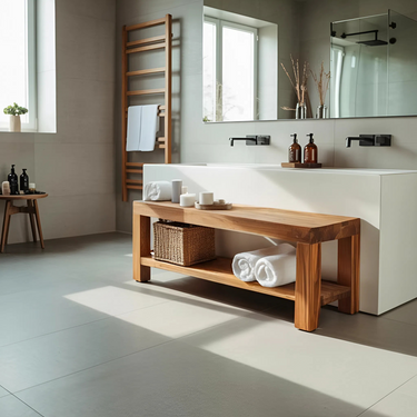 Minimalist Shower Bench With Storage Shelf For Bathroom