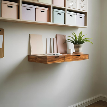 Modern Minimal Floating Desk With Drawers For Home Office
