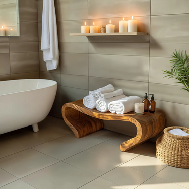 Modern Organic Curved Shower Bench Sculptural For Bathroom