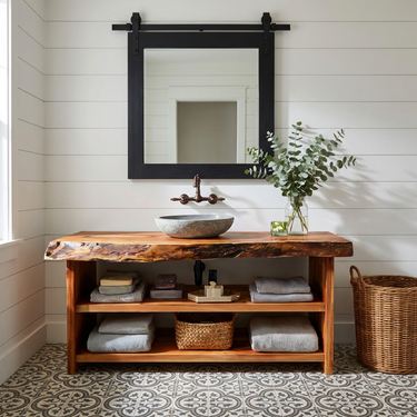 Rustic Bathroom Vanity With Open Shelf For Bathroom