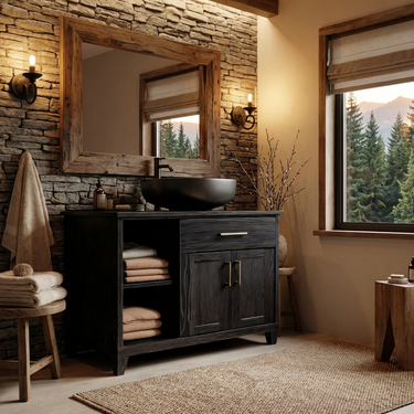 Modern Black Bathroom Vanity Open Shelf Storage For Bathroom