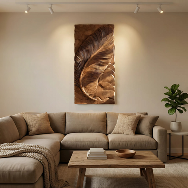 Hand Carved Feather Wall Art For Contemporary Living Room