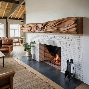 Artistic Fireplace Mantel With Wave Design For Living Room