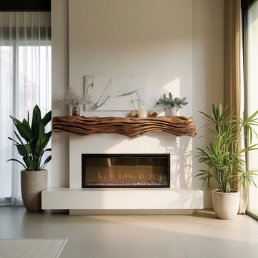 Rustic Fireplace Mantel Shelf With Wave Design For Living Room