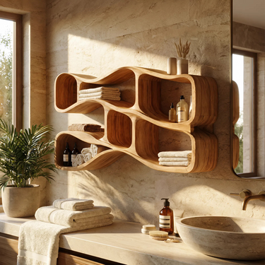 Organic Sculptural Wall Storage For Modern Bathroom