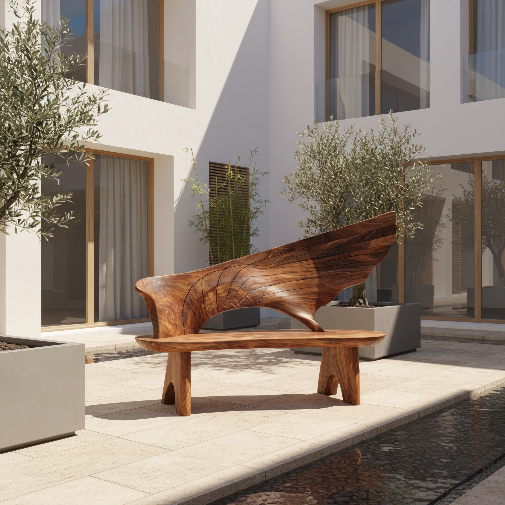Block Bench Wing Model Outdoor Bench With Wing Inspired Carved Backrest For Garden – Roy Timber