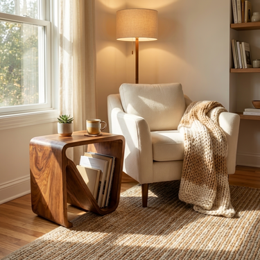 Modern Side Table With Built-In Magazine Storage For Home
