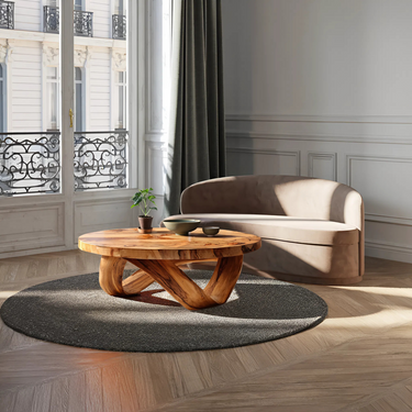 Handcrafted Round Coffee Table With Unique Curved Base For Living