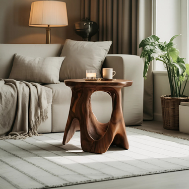 Modern Sculptural Carved Side Table For Living Room