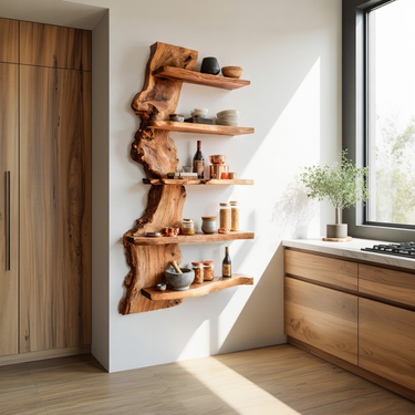 Rustic Live Edge Wall Shelf Handmade For Kitchen