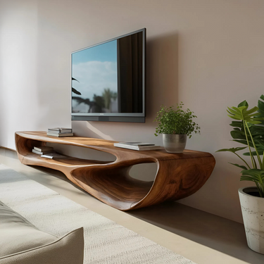 Minimal Curved Wall Mounted TV Console For Living Room