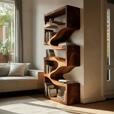 Sculptural Wooden Wall Bookcase For Modern BedRoom