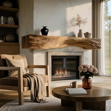 Rustic Fireplace Mantel With Sculptural Carved Design For Home
