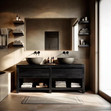 Luxury Black Bathroom Vanity With Open Shelf Storage For Bathroom