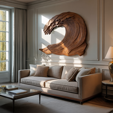 Organic Carved Wave Wall Art Above Sofa For Living Room