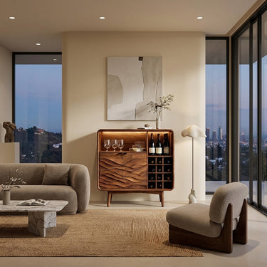 Contemporary Wine Storage Cabinet Natural Wood For Living Room