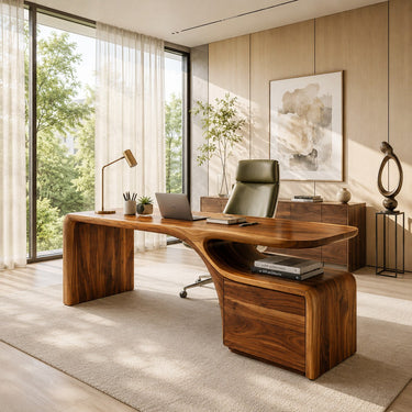 Modern Desk With Sculptural Single-Leg For Home Office