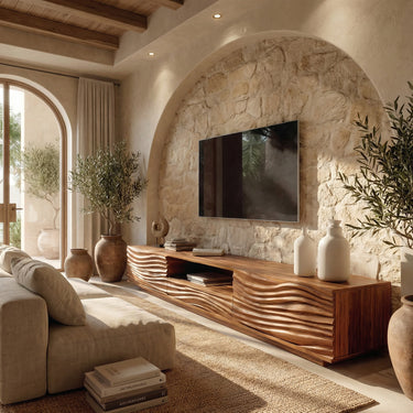 Modern Organic TV Console Sculpted Media Cabinet For Living Room