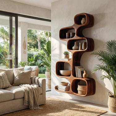 Contemporary Wooden Wall Shelf For Living Room