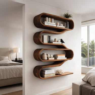 Contemporary Natural Wood Wall Mounted Shelf For Interior Decor