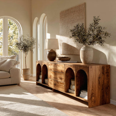 Modern Wooden Sideboard With Arched Compartments For Living Room