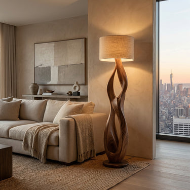 Minimalist Wooden Lamp With Drum Shade For Bedroom