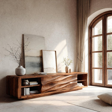 Quiet Luxury Low Sculpted Sideboard For Living Room