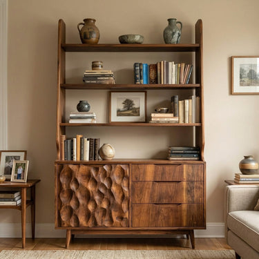 Organic Carved Wooden Bookshelf For Living Room