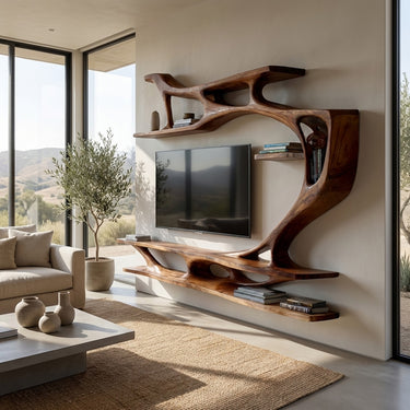 Organic Modern Sculptural Wall TV Shelf For Living Room