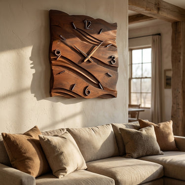 Organic Modern Wood Wave Wall Clock Decor For Living Room