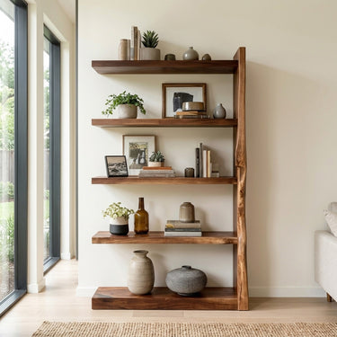 Organic Wooden Standing Shelf For Minimalist Home