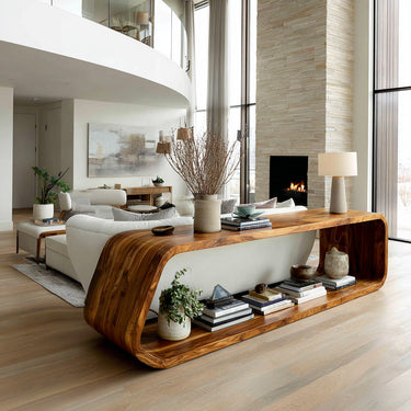 Modern Wood Console Table With Rounded Form For Living Room