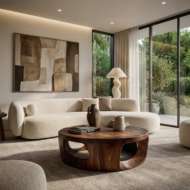 Contemporary Round Coffee Table With Open Cut Base For Living