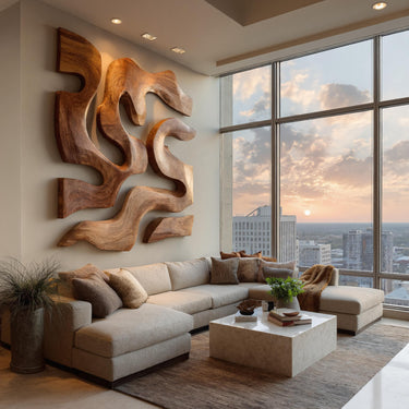 Abstract Sculptural Wood Wall Art For Modern Living Room
