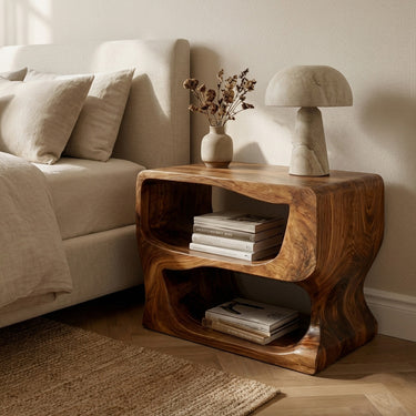 Organic Modern Wooden Nightstand For Bedroom