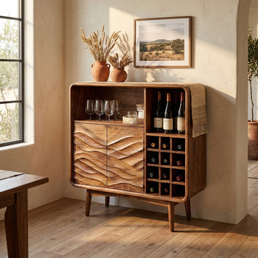 Contemporary Wine Storage Cabinet Natural Wood For Living Room