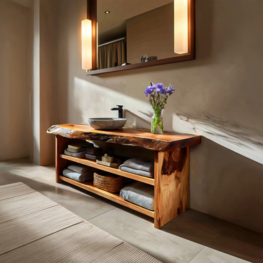 Rustic Bathroom Vanity With Open Shelf For Bathroom