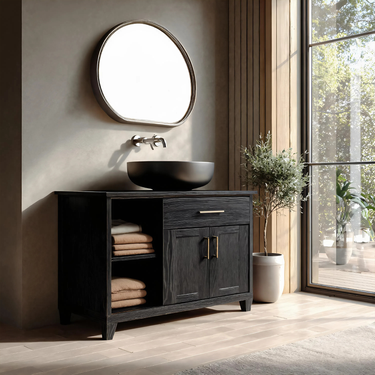 Modern Black Bathroom Vanity Open Shelf Storage For Bathroom