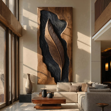 Modern Feather Wall Art Wave Texture Design For Living