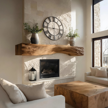 Rustic Fireplace Mantel With Sculptural Carved Design For Home