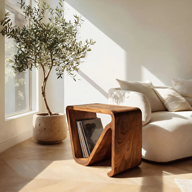 Modern Side Table With Built-In Magazine Storage For Home