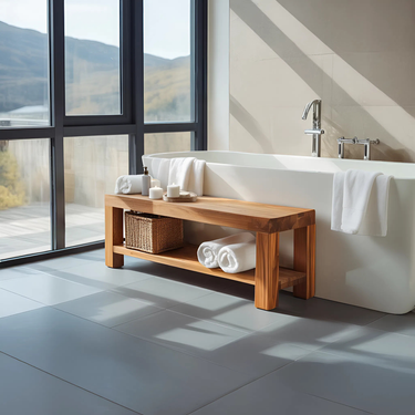 Minimalist Shower Bench With Storage Shelf For Bathroom