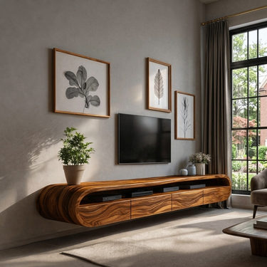 Modern Floating TV Console With Rounded Edge For Living Room