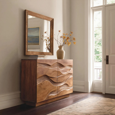 Organic Storage Cabinet Hand Carved Wave Pattern For Home Decor