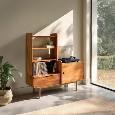 Retro-Inspired Vinyl Record Cabinet For Living Room Or Studio
