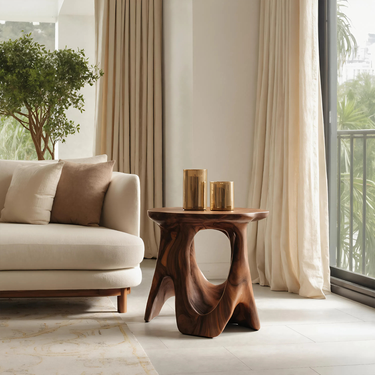 Modern Sculptural Carved Side Table For Living Room