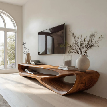 Minimal Curved Wall Mounted TV Console For Living Room