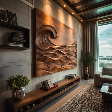 Ocean Wave Wall Art Carved Seascape For Home Decoration