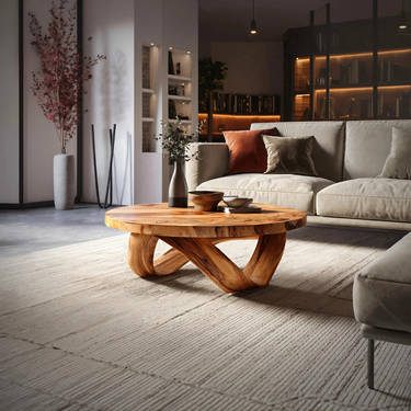 Handcrafted Round Coffee Table With Unique Curved Base For Living