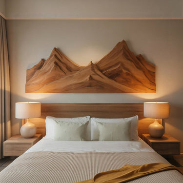 Rustic Mountain Wall Art Triptych Carving For Bedroom